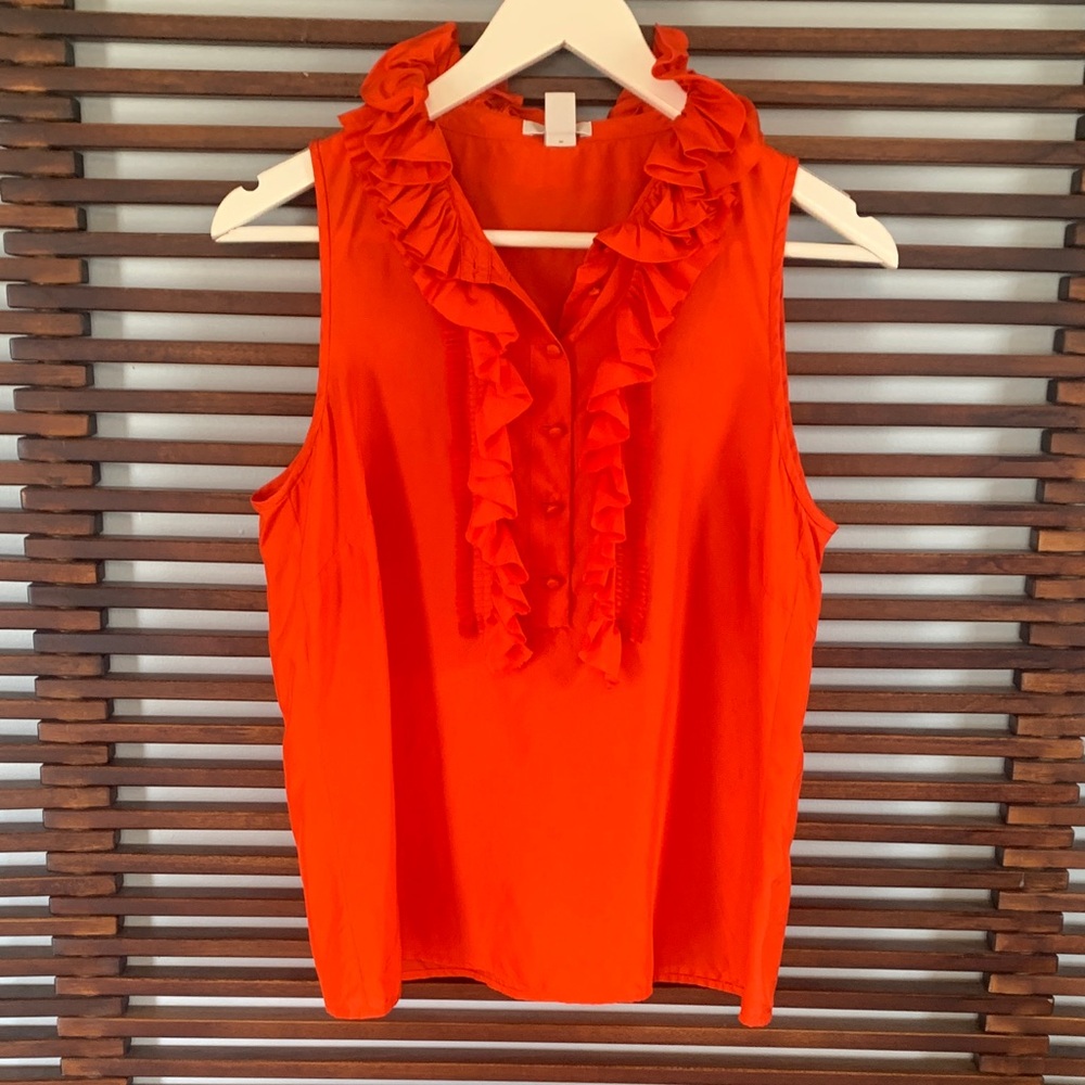 J. Crew Ruffled Sleeveless Blouse - Bright Orange
